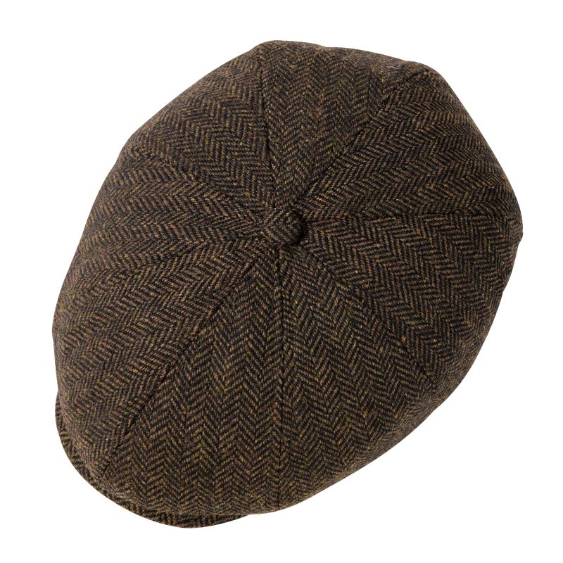 VOBOOM Men Wool Blend 8 Panel Newsboy Cap Herringbone Cabbie Flat Tweed Hat (Herringbone Coffee) - Image 5